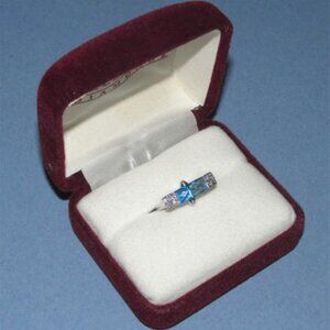 14 kt White Gold Blue Topaz and Diamond Ring Unique & Beautiful Setting